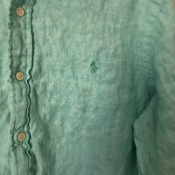 Ralph Lauren Cyan 100% Linen Long-sleeve Button-down Shirt Men's Size XL - Picture 3 of 7
